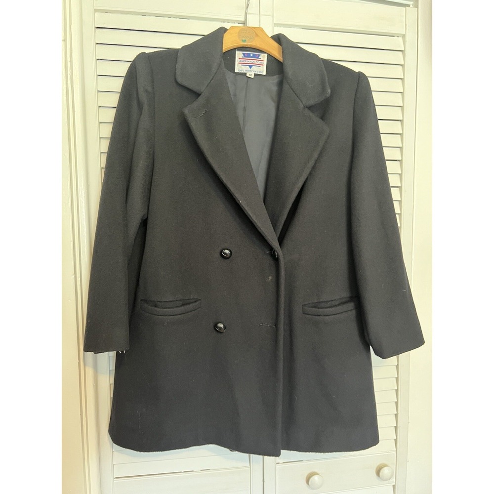 AMERIMADE COAT Women's Size 12 Coat Jacket‎ Wool Blend Black PeaCoat Vintage